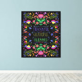 Folk Art Flowers | Dankjewel, dankbaar, geblufferd Canvas Afdruk (Insitu (Houten vloer))