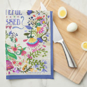 Folk Art Flowers | Dankjewel, dankbaar, geblufferd Theedoek (Quarter Fold)