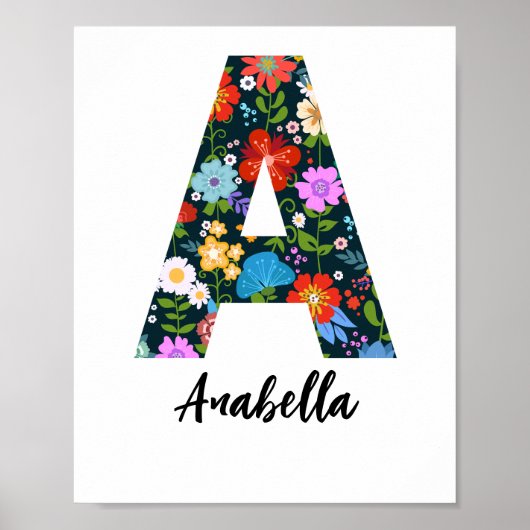 Folk Art Flowers Monogram Letter A Print (Voorkant)