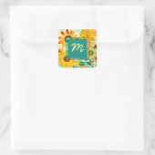  Folk Art Flowers monogram Vierkante Sticker (Tas)
