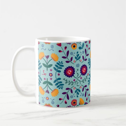 Folk Art Flowers Pattern Koffiemok (Links)