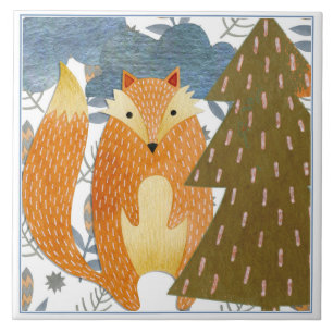 Folk Art Fox Kerstmis Tegeltje