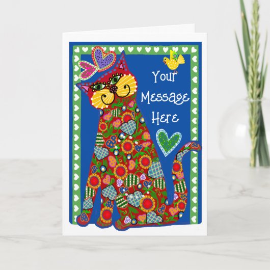 Folk Art From the Cat Folded Valentijn Kaart (Voorkant)