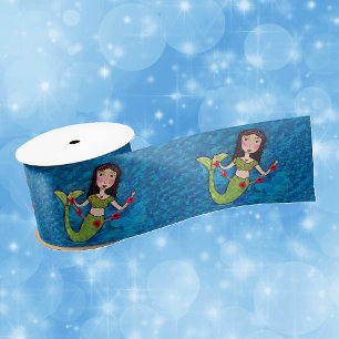 Folk Art Green Mermaid String of Red Hearts Lint