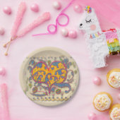 Folk Art Heart met bladeren en bloemen Dinner Plat Papieren Bordje (Feest)