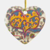 Folk Art Heart met bladeren en bloemen Keramisch Ornament (Voorkant)