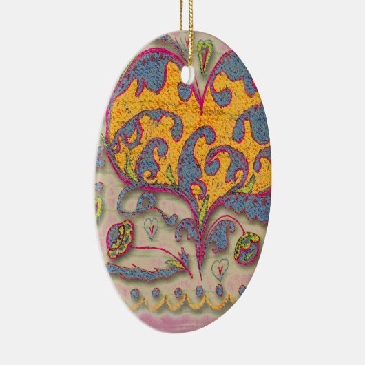 Folk Art Heart met bladeren en bloemen Keramisch Ornament (Rechts)