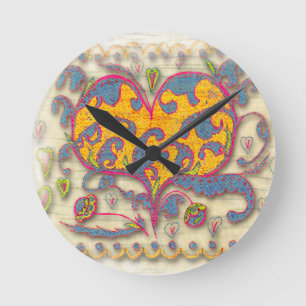 Folk Art Heart met bladeren en bloemen Ronde Klok