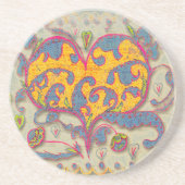 Folk Art Heart met bladeren en bloemen Zandsteen Onderzetter (Voorkant)