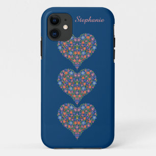 Folk Art Hearts, Deep Blue iPhone 5 Hoesje-mate Ho 11 Hoesje