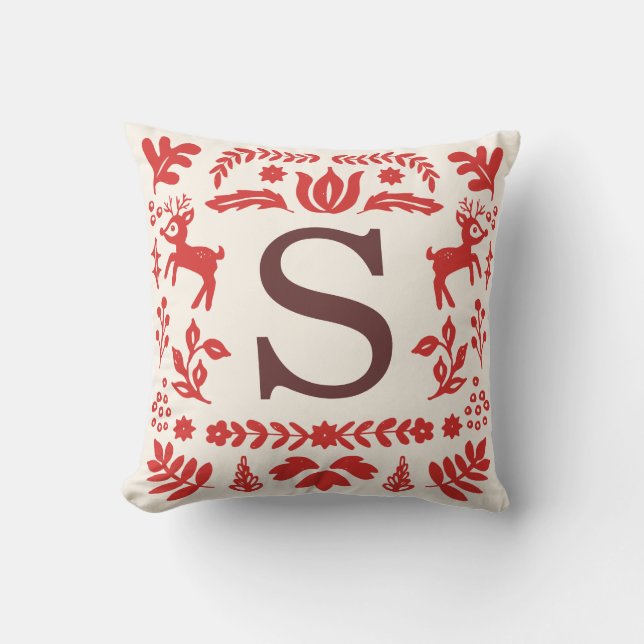 Folk Art Holiday Monogram Pillow Kussen (Voorkant)