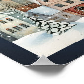 Folk Art Huizen Sneeuwbomen Poster (Hoek)