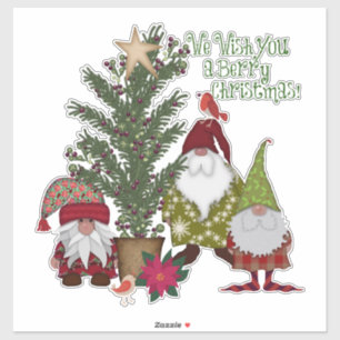 Folk Art kerstboomgnomen Sticker