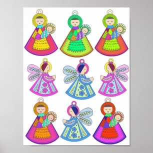Folk Art-kerstversieringen Mary Jesus Angels Poster