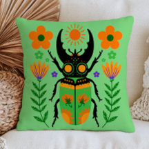 Folk Art Kever Insect Illustratie Groen Bloemmotie