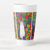 Folk Art Kleurrijke Katten en Bloemen | AI-art Latte Mok (Voorkant)