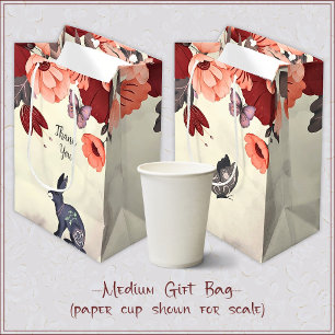 Folk Art Konijn Vlinder Bloemen Medium Gift Bag Cadeauzakje