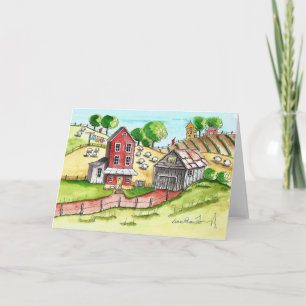 Folk Art Landschap Waterverf Print Kaart