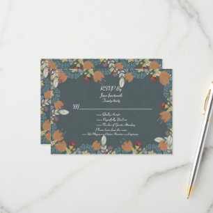 Folk Art Lijst in Blauw Bruin Tan RSVP Kaartje