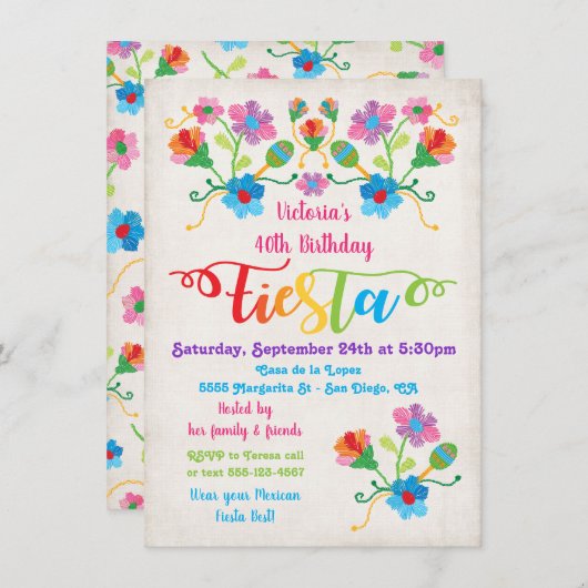 Folk Art Mexicain Fête Anniversaire Invitation (Devant / Derrière)