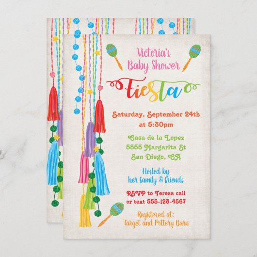 Folk Art mexicain Fiesta Baby shower Invitation (Devant / Derrière)