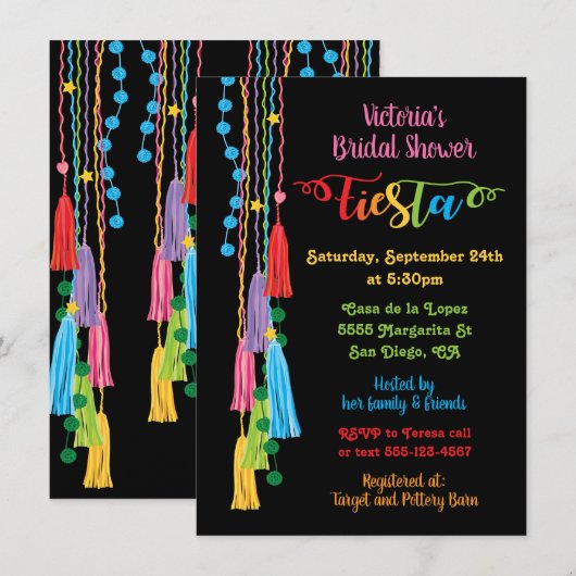 Folk Art Mexicaine Fiesta Bridal Shower Invitation (Devant / Derrière)