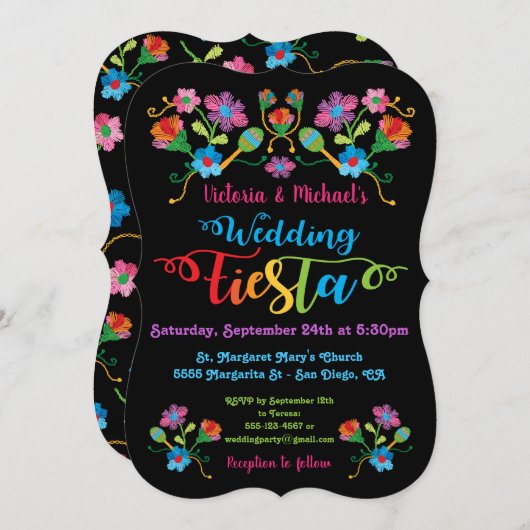 Folk Art Mexican Fiesta Wedding Invitation Kaart (Voorkant / Achterkant)