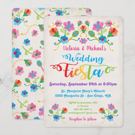 Folk Art Mexican Fiesta Wedding Invitation Kaart (Voorkant / Achterkant)