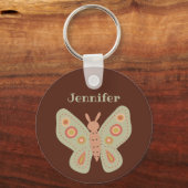 Folk Art Moth, Butterfly on Brown Personalized Sleutelhanger (Voorkant)