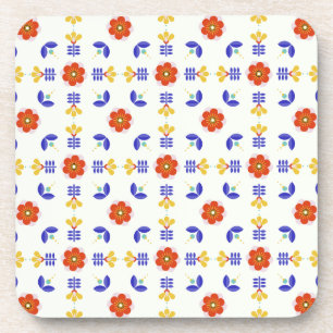 Folk Art Neon Flower Geometric Pattern Bier Onderzetter
