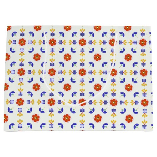 Folk Art Neon Flower Geometric Pattern Groot Cadeauzakje (Voorkant)