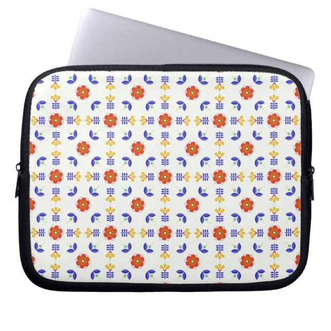 Folk Art Neon Flower Geometric Pattern Laptop Sleeve (Voorkant)