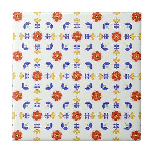 Folk Art Neon Flower Geometric Pattern Tegeltje (Voorkant)