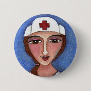 Folk Art Nurse - RN / verpleegknop Ronde Button 5,7 Cm
