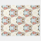 Folk Art Owl on Gold Fleece Deken (Voorkant (Horizontaal))