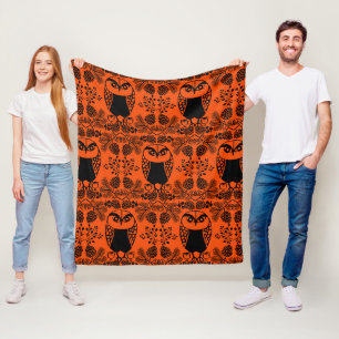 Folk Art Owl Prints Fleece Deken