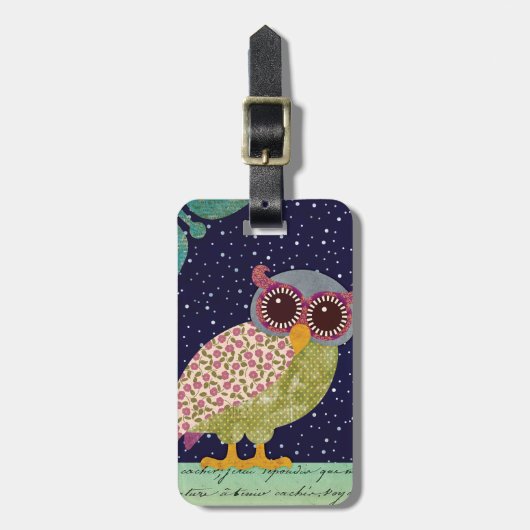 Folk Art Pattern Owl at Night Bagagelabel (Voorkant verticaal)