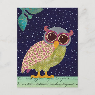 Folk Art Pattern Owl at Night Briefkaart