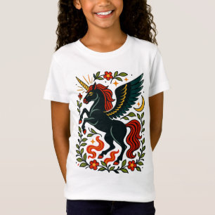 Folk Art Pegasus Eenhoorn Bloemrijke Hemelse T-Shi T-shirt