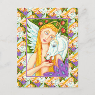 FOLK ART PEGASUS EN EVE IN GARDEN OF EDEN, HORSE BRIEFKAART