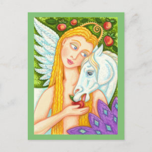 FOLK ART PEGASUS EN EVE IN GARDEN OF EDEN, HORSE BRIEFKAART