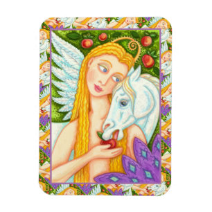FOLK ART PEGASUS EN EVE IN GARDEN OF EDEN, HORSE MAGNEET
