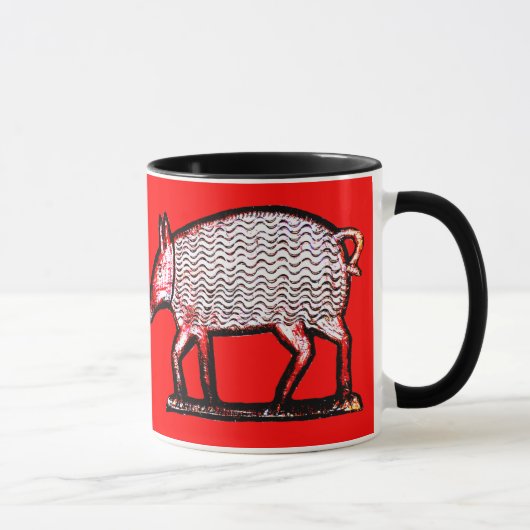 Folk Art Piggy Primitive Pig Folk Art Coffee Mok (Rechts)