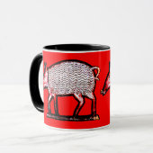 Folk Art Piggy Primitive Pig Folk Art Coffee Mok (Voorkant links)