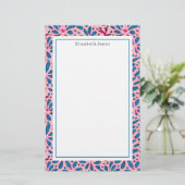 Folk Art Pink en Blue Floral Briefpapier (Staand voorkant)