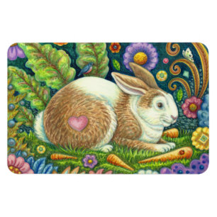 FOLK ART RABBIT, BLUEBIRD, WHIMSICAL SECRET GARDEN MAGNEET
