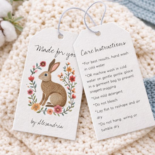 Folk Art Rabbit Handmade Care Instructions Cadeaulabel