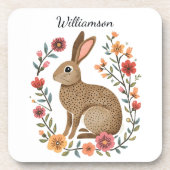 Folk Art Rabbit Monogram Bier Onderzetter (Voorkant)