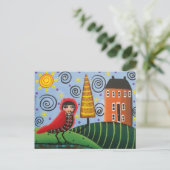 FOLK ART Red Bird by LORI EVERETT briefkaart (Staand voorkant)