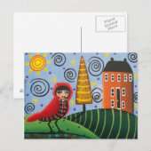 FOLK ART Red Bird by LORI EVERETT briefkaart (Voorkant / Achterkant)